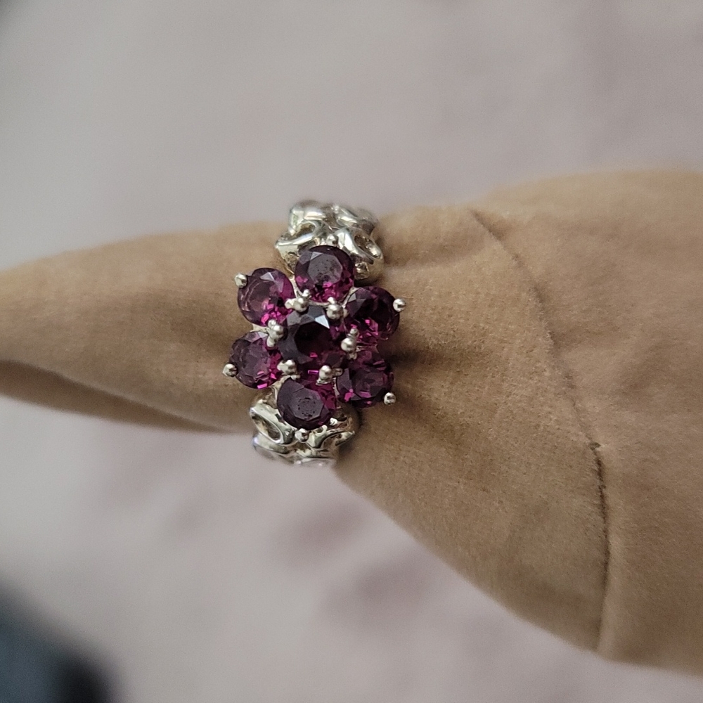 Sterling Silver and garnet flower ring